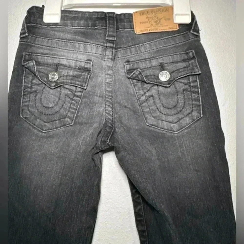 True Religion Jeans Kids Size 7 Black Gray Straight Leg Flap Pockets jeans